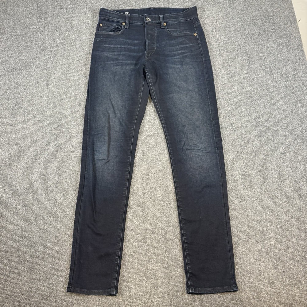 G-Star Raw Jeans Mens‎ 29x32 Blue Slim Fit 3301 Designer Denim Dark Wash Stretch